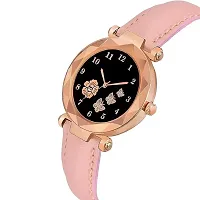 New Stylish Trendy Rich Look Pink Designer  Butterfly Dail Girls Leather belt Latest new fashionable Analog watch for women-thumb2