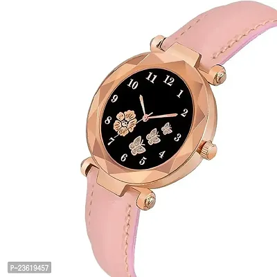 New Stylish Trendy Rich Look Pink Designer  Butterfly Dail Girls Leather belt Latest new fashionable Analog watch for women-thumb3
