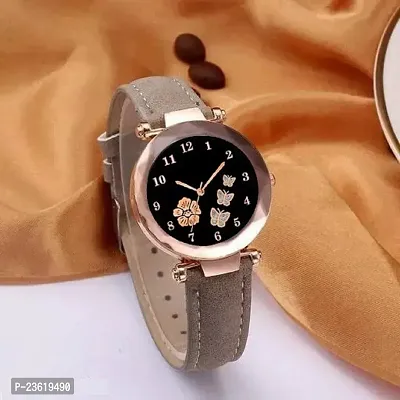 New Stylish Trendy Rich Look Grey Designer  Butterfly Dail Girls Leather belt Latest new fashionable Analog watch for women