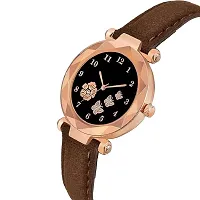 New Stylish Trendy Rich Look Brown Designer  Butterfly Dail Girls Leather belt Latest new fashionable Analog watch for women-thumb2