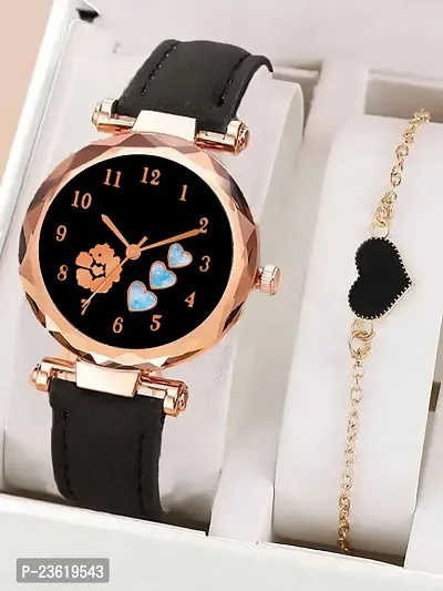 New Stylish Trendy Rich Look Black Designer  hart Dail Girls Leather belt Latest new fashionable Analog watch for women-thumb0