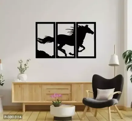 My Theme 3D Horse Wall Hanging Home Decoration Pack of 3 (Black)-thumb0