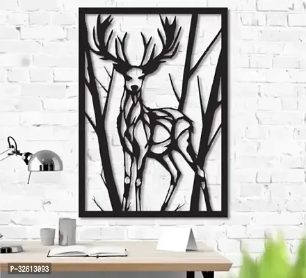 Mild Steel Modern Deer Metal Wall Hanging Art Home Decor  (Size 46 X 30 cm, Black)-thumb0