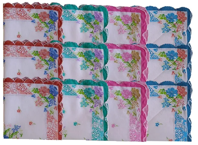 Women Handkerchief 100 % Cotton pack of 12