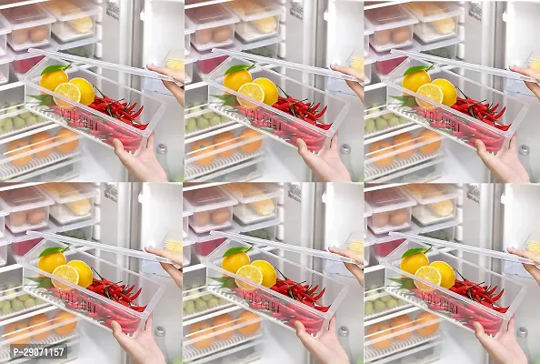 Polypropylene Fridge Storage Boxes Fridge Organizer With Removable Drain Plate Fridge Storage Containers Keeps FruitsVegetablesMeatFish Fresh Longer 1500 Ml  Transparent PACK OF 6