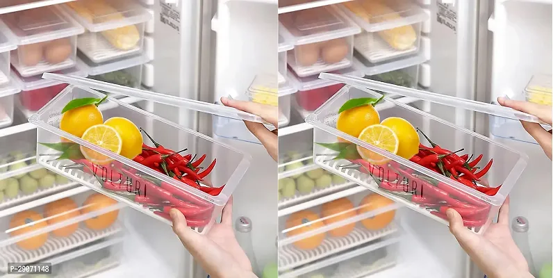 Polypropylene Fridge Storage Boxes Fridge Organizer With Removable Drain Plate Fridge Storage Containers Keeps FruitsVegetablesMeatFish Fresh Longer 1500 Ml  Transparent PACK OF 2-thumb0