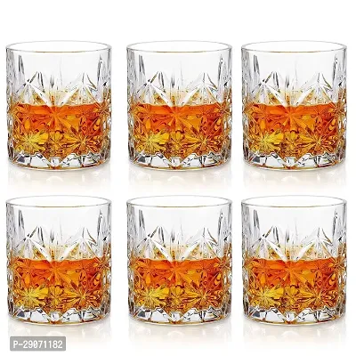 Whiskey Glass Set of 6   320ml Crystal Cut Barware Drinking Glasses for Whisky Bourbon Liquor Wine Cocktail Drinks   Transparent Old Vintage Fashioned Cocktail Tumblers Glassware-thumb0