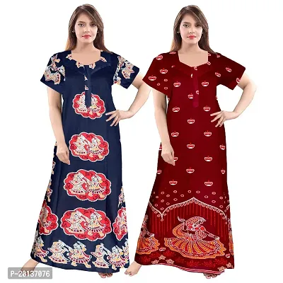 Beautiful Cotton Printed Nighty For Women Pack of 2-thumb0