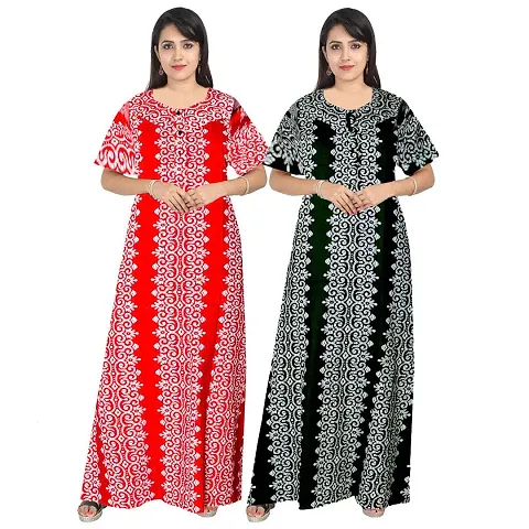 KHUSHI PRINT Women's Pure Maternity Maxi Gown Comfortable Nightwear Nightdresses (Pack of 2 PCs.)