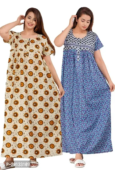 Beautiful Cotton Printed Nighty For Women Pack of 2-thumb0