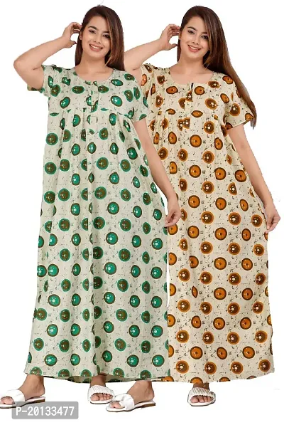 Beautiful Cotton Printed Nighty For Women Pack of 2-thumb0