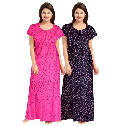Summer Special Cotton Printed Nighty/Night Gown - Pack Of 2