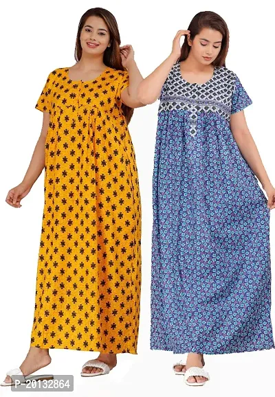 Beautiful Cotton Printed Nighty For Women Pack of 2-thumb0