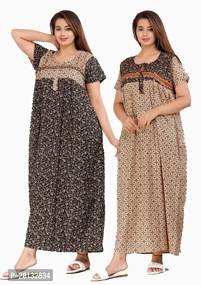 Beautiful Cotton Printed Nighty For Women Pack of 2-thumb0