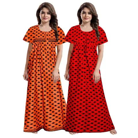 Khushi Print Women's Full Length Nighty (Multicolour, Free Size) -Combo Pack of 2 Pieces