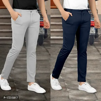 Elegant Stretchable Lycra Solid Track Pants For Men- Pack Of 2