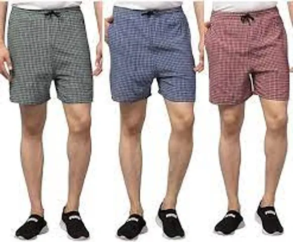 Fancy Multicoloured Cotton Checked Boxer For Men Pack Of 3