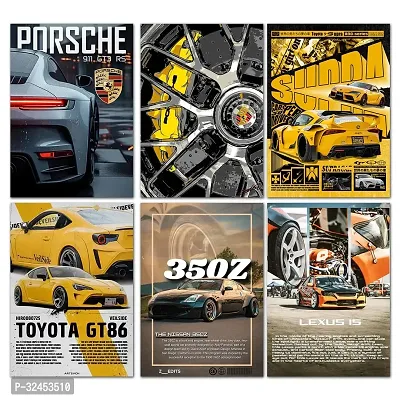 Car Posters Set of 6 A4 Size - Car posters - Sports car  Supra poster - Car stickers for wall