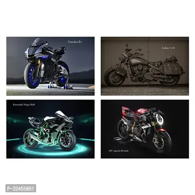 Bike Series Wall Poster Set of 4, Size 12 Inch x 18 Inch Size Unframed Adhesive Sticker or Glue Dots Included