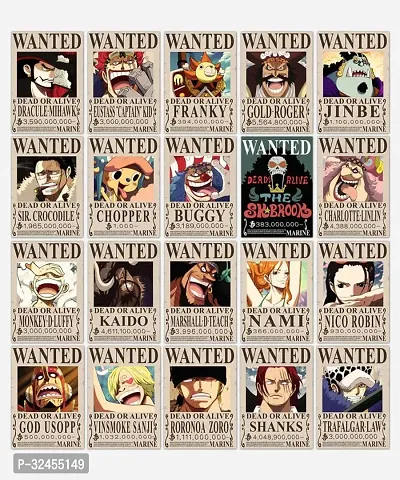 One Piece Wanted Set of 20 One Piece Bounty Posters for Wall A4 Size 300 Gsm Thick | 8.3x12 Inches