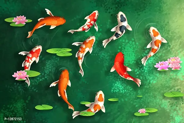Art Factory Animals Themed Koi Fish Painting on Board, Green, 12x18 Inch