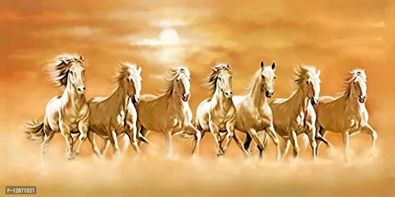 Art Factory Vinyl Animals Vaastu Seven Horse Painting, (Multicolour, 9x18"")
