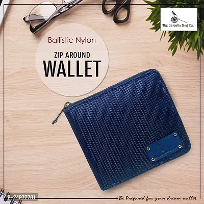 Deeya Ballistic Nylon Unisex Casual Slim Bifold Zip Around Wallet (Blue)-thumb5