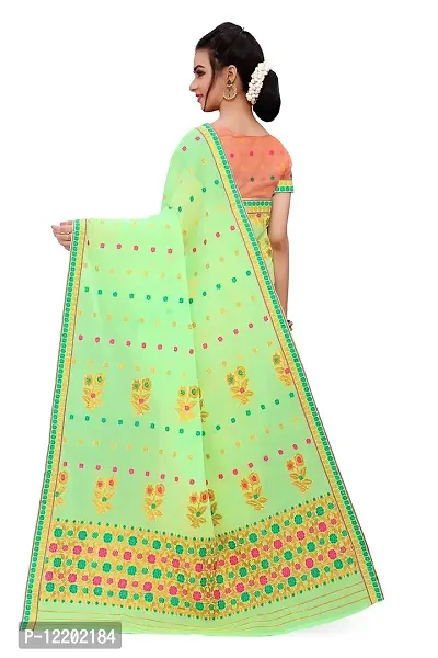 SKiran's Assamese Weaving Cotton Mekhela Chador Saree - Dn 3008 Mekhla Sador (Pgreen & Peach)-thumb3