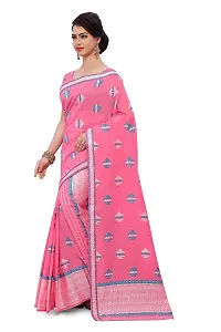 S Kiran's Women's Plain Weave Cotton Blend Saree With Blouse Piece (Cotton8188Pink_Multicolor)-thumb1