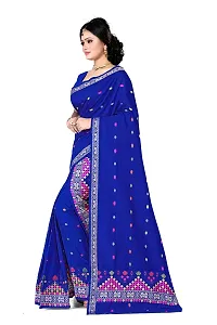 S Kiran's Women's Plain Weave Cotton Saree with Blouse Piece ( Royal Blue)-thumb1