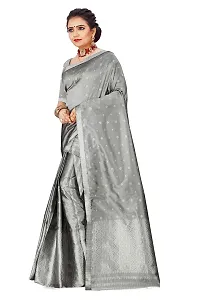 S Kiran's Women's Plain Weave Art Silk Saree With Blouse Piece (PolyBlack5157White_ Grey)-thumb1