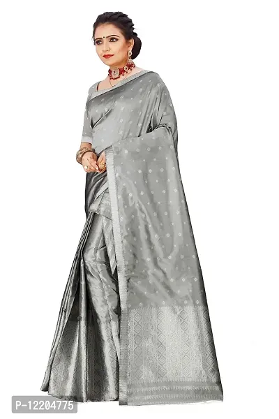 S Kiran's Women's Plain Weave Art Silk Saree With Blouse Piece (PolyBlack5157White_ Grey)-thumb2