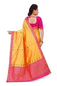 SKiran's Assamese Machine-Weaving Mix Patt Mekhela Chador Saree - Dn6193 Mekhla Sador (Gold and Rani)-thumb2