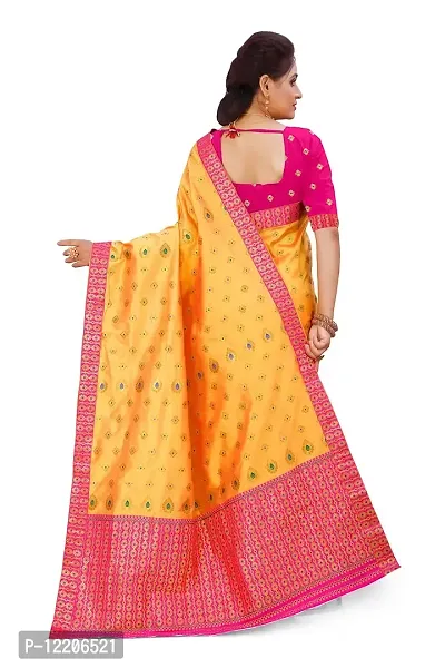 SKiran's Assamese Machine-Weaving Mix Patt Mekhela Chador Saree - Dn6193 Mekhla Sador (Gold and Rani)-thumb3