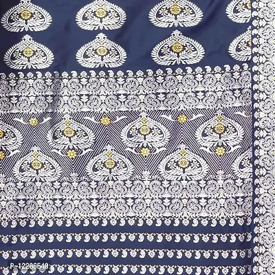 SKiran's Assamese Machine-Weaving Mixpat Mekhela Chador Saree - Silver Jari Dn1132 Mekhla Sador (Navy Blue)-thumb4