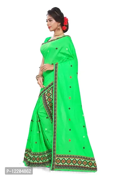 S Kiran's Women's Cotton Saree With Unstitched Blouse Piece, Unstitched Mekhela & Chador (ADDn5Pgreen_Green)-thumb2