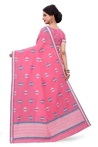 S Kiran's Women's Plain Weave Cotton Blend Saree With Blouse Piece (Cotton8188Pink_Multicolor)-thumb2