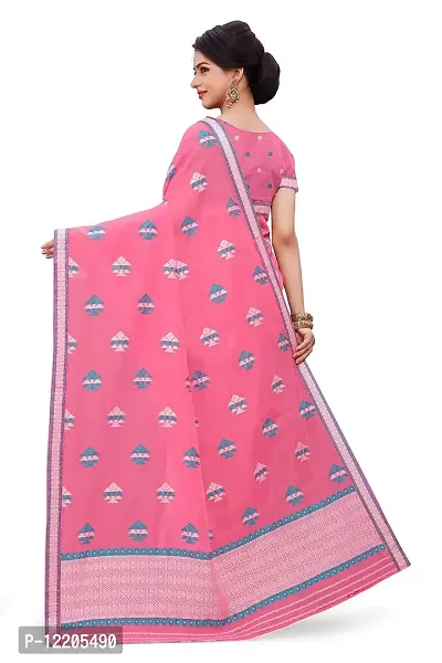 S Kiran's Women's Plain Weave Cotton Blend Saree With Blouse Piece (Cotton8188Pink_Multicolor)-thumb3