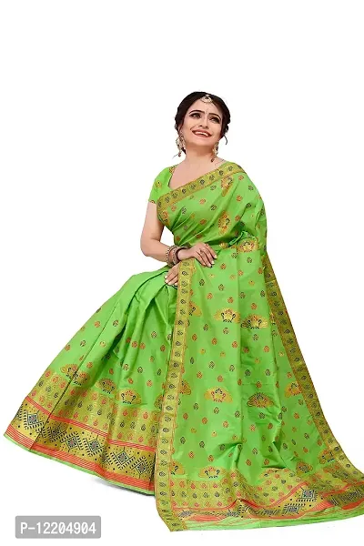 SKiran's Assamese Machine-Weaving Poly Silk Mekhela Chador Saree - Dn302 Mekhla Sador (Parrotgreen)-thumb5