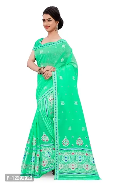 SKiran's Assamese Weaving AC Cotton Mekhela Chador Saree - Dn 7173 Mekhla Sador (Seagreen)-thumb2