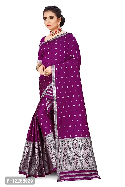 S Kiran's Women's Plain Weave Art Silk Saree With Blouse Piece (PolyBlack5157Magenta_Dark Magenta)-thumb2