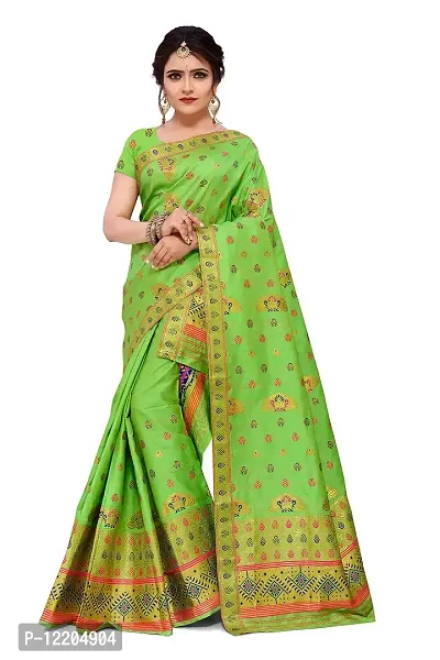 SKiran's Assamese Machine-Weaving Poly Silk Mekhela Chador Saree - Dn302 Mekhla Sador (Parrotgreen)-thumb0