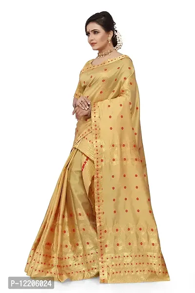 SKiran's Assamese Machine-Weaving Poly Silk Mekhela Chador Saree - Dn4012 Mekhla Sador (Chiku)-thumb4