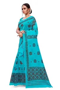 S Kiran's Women's Plain Weave Organza Mekhela Chador With Blouse Piece (PrintDn4471Firozi_Multicolour)-thumb2