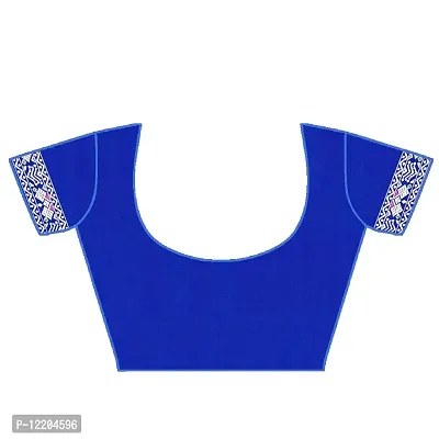 S Kiran's Women's Plain Weave Cotton Saree with Blouse Piece ( Royal Blue)-thumb4