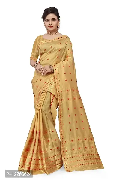 SKiran's Assamese Machine-Weaving Poly Silk Mekhela Chador Saree - Dn4012 Mekhla Sador (Chiku)