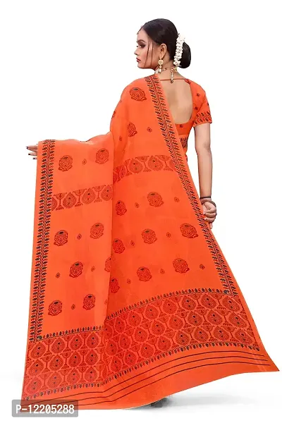 S Kiran's Women's Plain Weave Organza Saree With Blouse Piece (PrintDn4471Orange_Multicolour)-thumb4