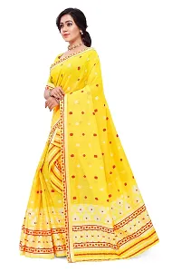 S Kiran's Women's Plain Weave Cotton Blend Saree With Blouse Piece (Cotton7193Yellow_Yellow)-thumb2