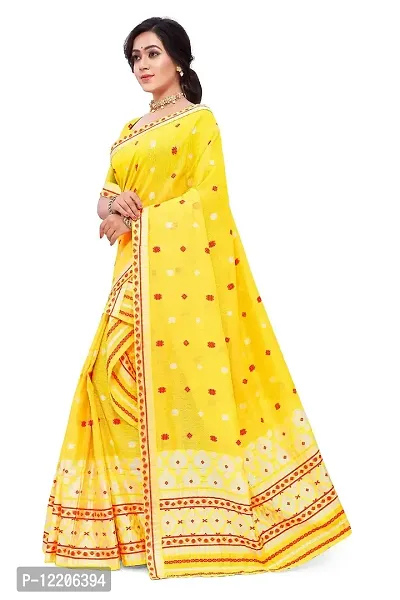 S Kiran's Women's Plain Weave Cotton Blend Saree With Blouse Piece (Cotton7193Yellow_Yellow)-thumb3