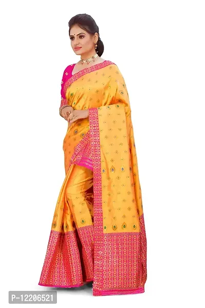 SKiran's Assamese Machine-Weaving Mix Patt Mekhela Chador Saree - Dn6193 Mekhla Sador (Gold and Rani)-thumb2